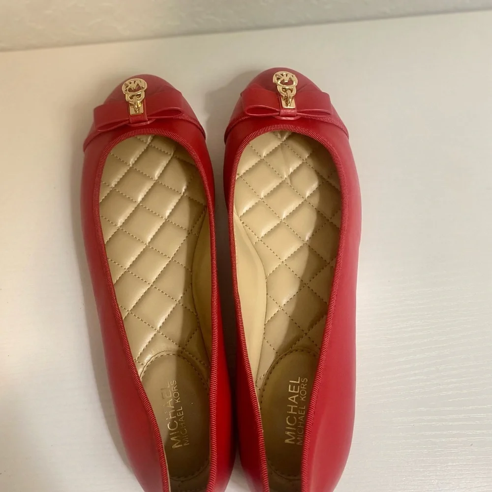 Michael Kors Cherry Red Flats with Gold Accent - Picture 7 of 10